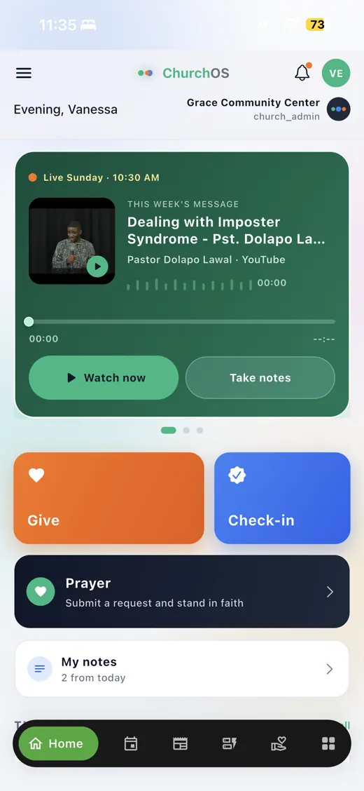 ChurchQ mobile home screen